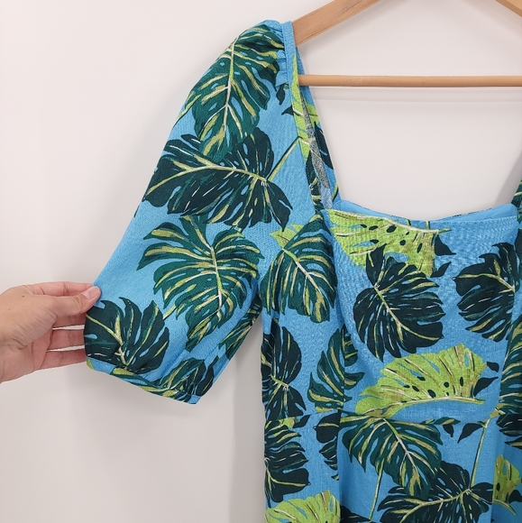 Draper James "June" 100% Linen Tropical Floral Midi Dress Pockets - Picture 6 of 16